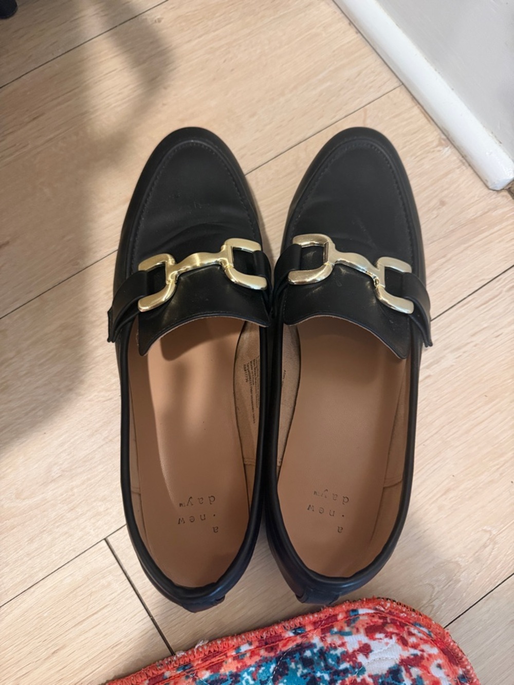 Target Black faux Leather Slip-On Loafers with Gold Chain Accent